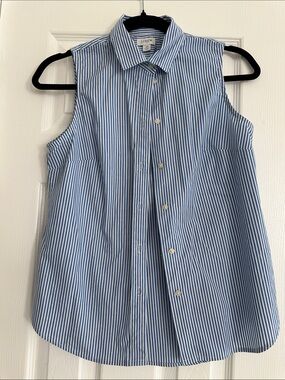J. Crew Girls' Blue and White Vertical Stripe Sleeveless Button-Down Top